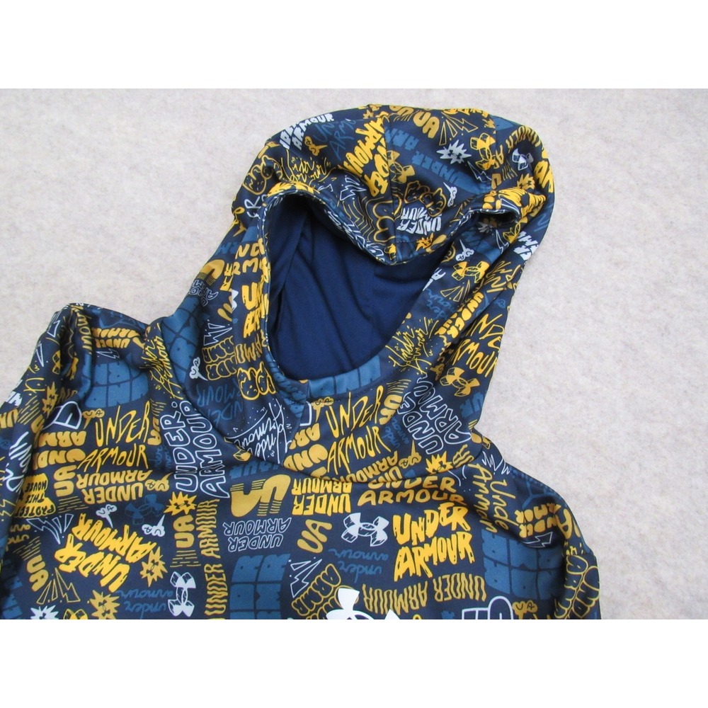 Under Armour Boys YXL Graffiti Print Hoodie Blue Yellow Fleece Pullover 1373505